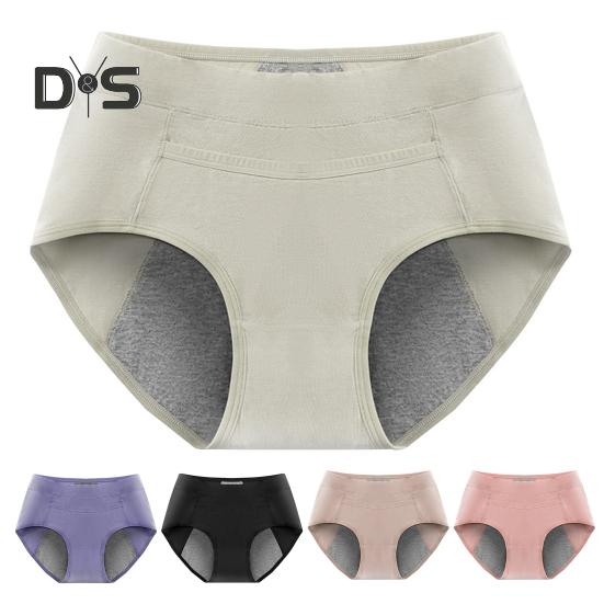 Women Menstrual Panties Mid Waist Cotton Anti-leak Plus Size Soft Breathable Anti-septic Solid Color Elastic Moisture-wicking Lady Briefs Period