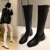 Popular Comemore Large Size 43 Thick Low Heel Knight Knee Boots Women Elegant Shoes Plush White Autumn Winter 2024 New Leather Long Boot