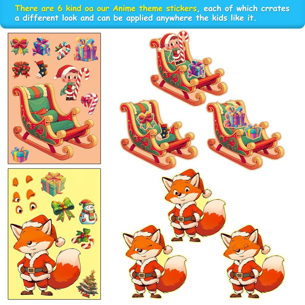 6 Pieces/set Christmas Face Changing Puzzle Stickers Children's DIY Puzzle Cartoon Stickers Elk Face Changing Stickers