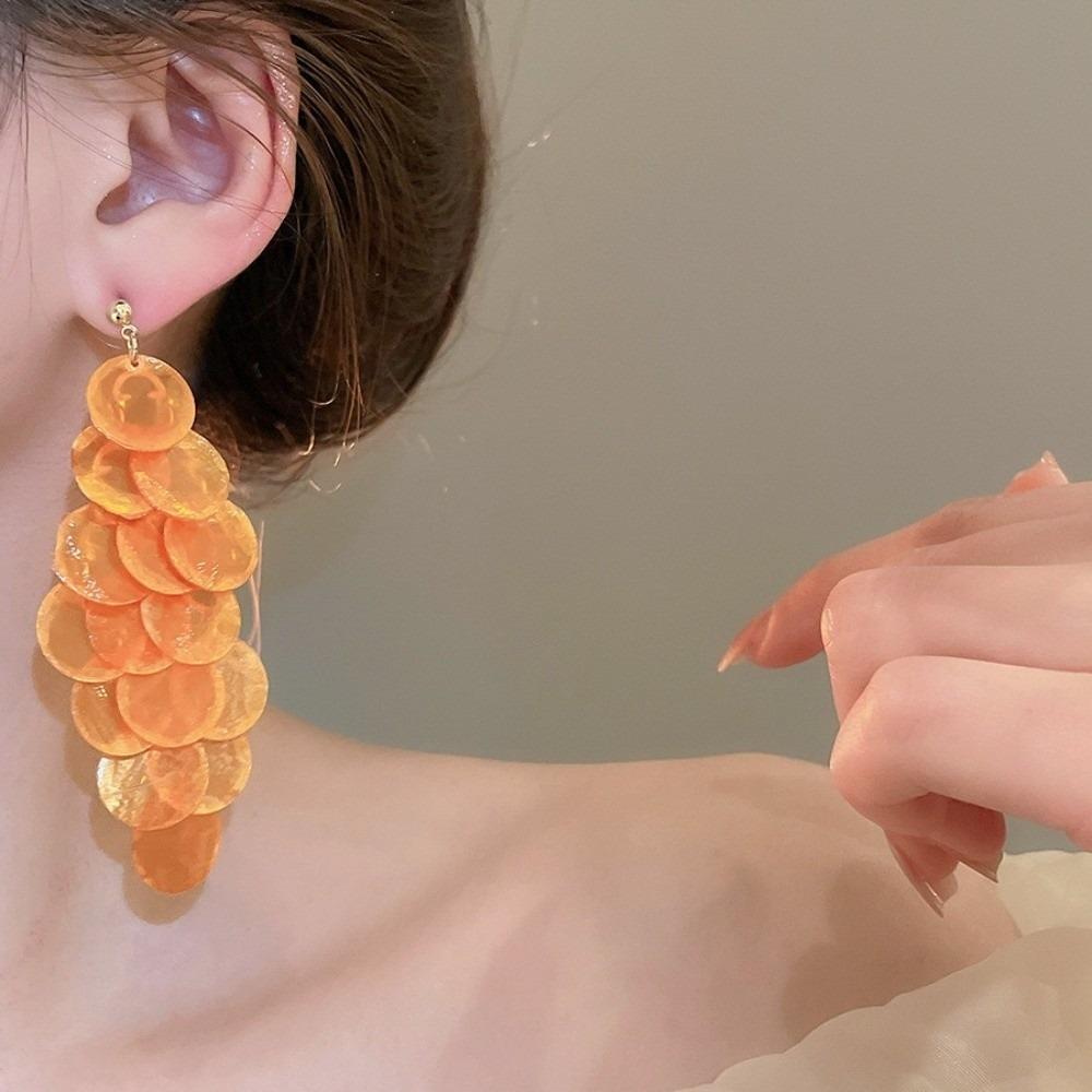 Seaside Round Dangle Earrings Round Shell Tassel Drop Earring Shell Tassel Drop Earring Women