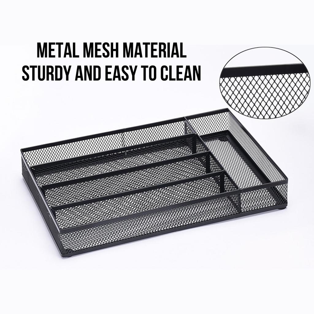 Kitchen Drawer   Carbon Steel Anti Slip Mesh Wire Utility Cutlery Tray Silverware Flatware Storage Divider for Spoons Forks