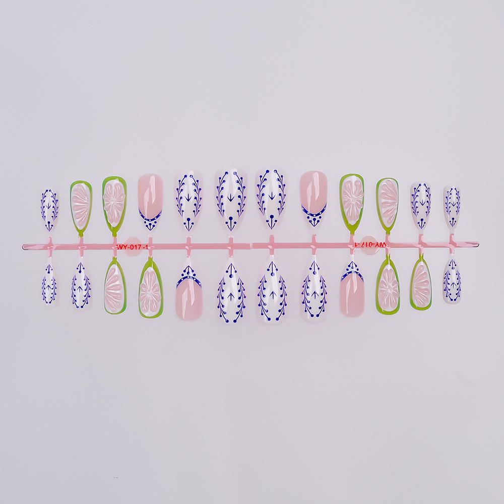 24-Piece Summer Lime Almond French 3D Handmade Wearable Faux Nails Set
