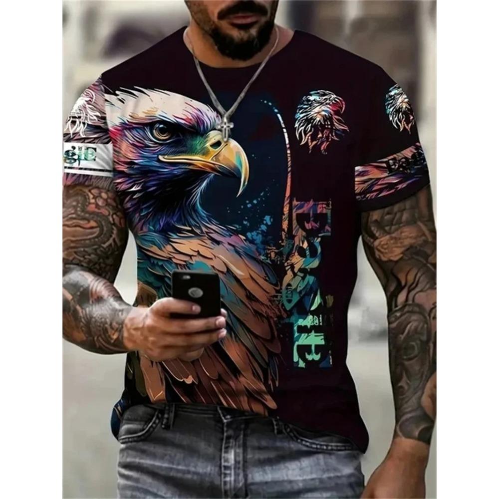 Animal Eagle 3D Digital Printed Men's Street Trendy Round Neck Short Sleeved T-shirt