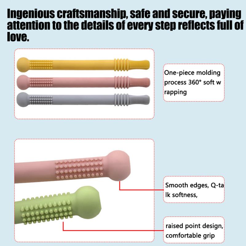 Детский прорезыватель Безопасный силиконовый жевательный соломка Игрушка Разноцветный детский молярный стик Игрушки для прорезывания зубов для младенца