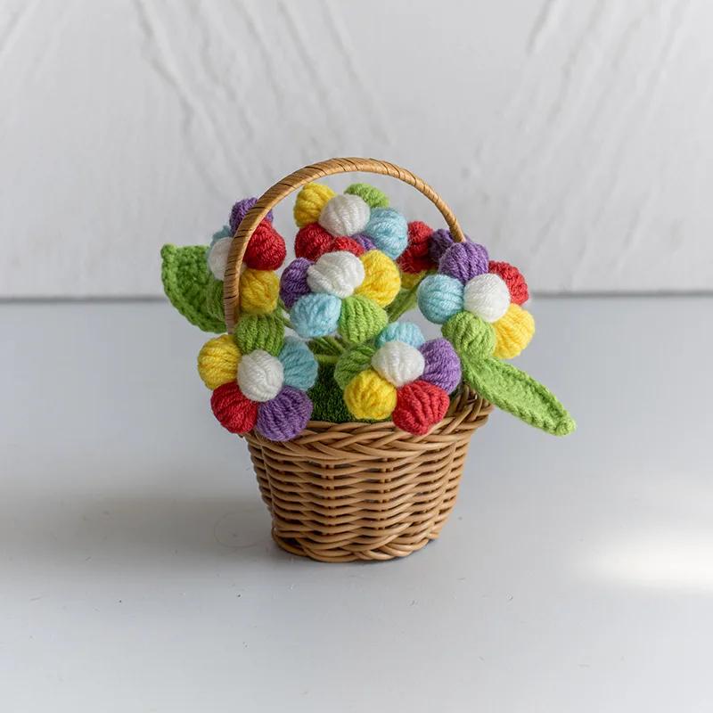 Creative Knitted Sunflowers Hand-knitted Flower Woven Rattan Potted Wedding Ornament Office Desktop Decor Graduation Flower