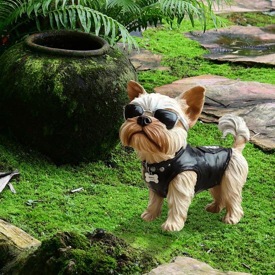 Собака Садовая Колышка Щенок в жилете Солнцезащитные очки Уличный Декор Колышка Двор Искусство Собака Знак Украшение для Патио Газон Цветочная Клумба