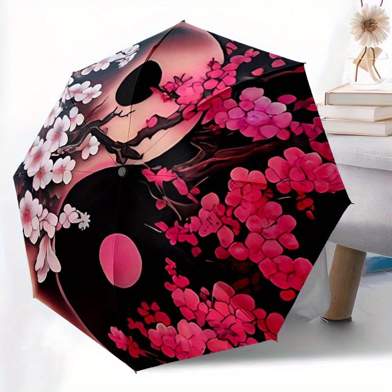 1pc Cherry Blossom Yin Yang Automatic Opening/closing umbrella, Reinforced 8-Rib Construction, Compact Travel Umbrella yy250808122