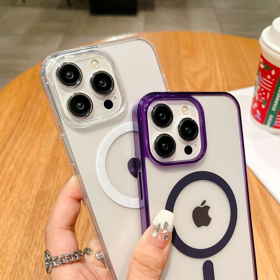 Матовый магнитный чехол для телефона с беспроводной зарядкой для iPhone 16 Pro Max 16 Plus 16 iPhone 15 14 13 12 11 XR с полупрозрачной цветной рамкой, противоударный чехол