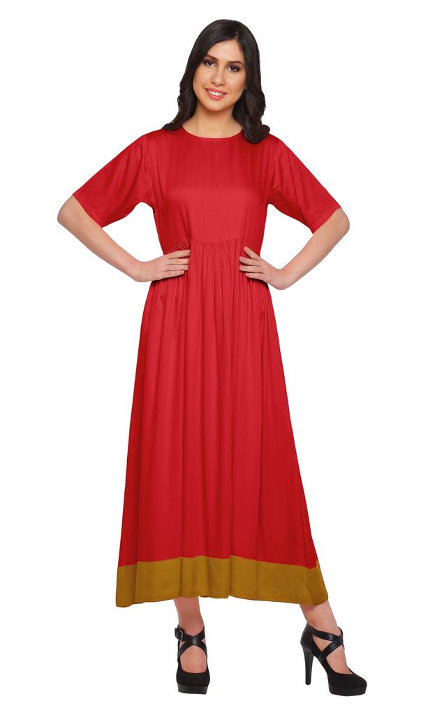 Moomaya Solid Casual Cotton Dress For Women A-Line Long Maxi Kurti Women