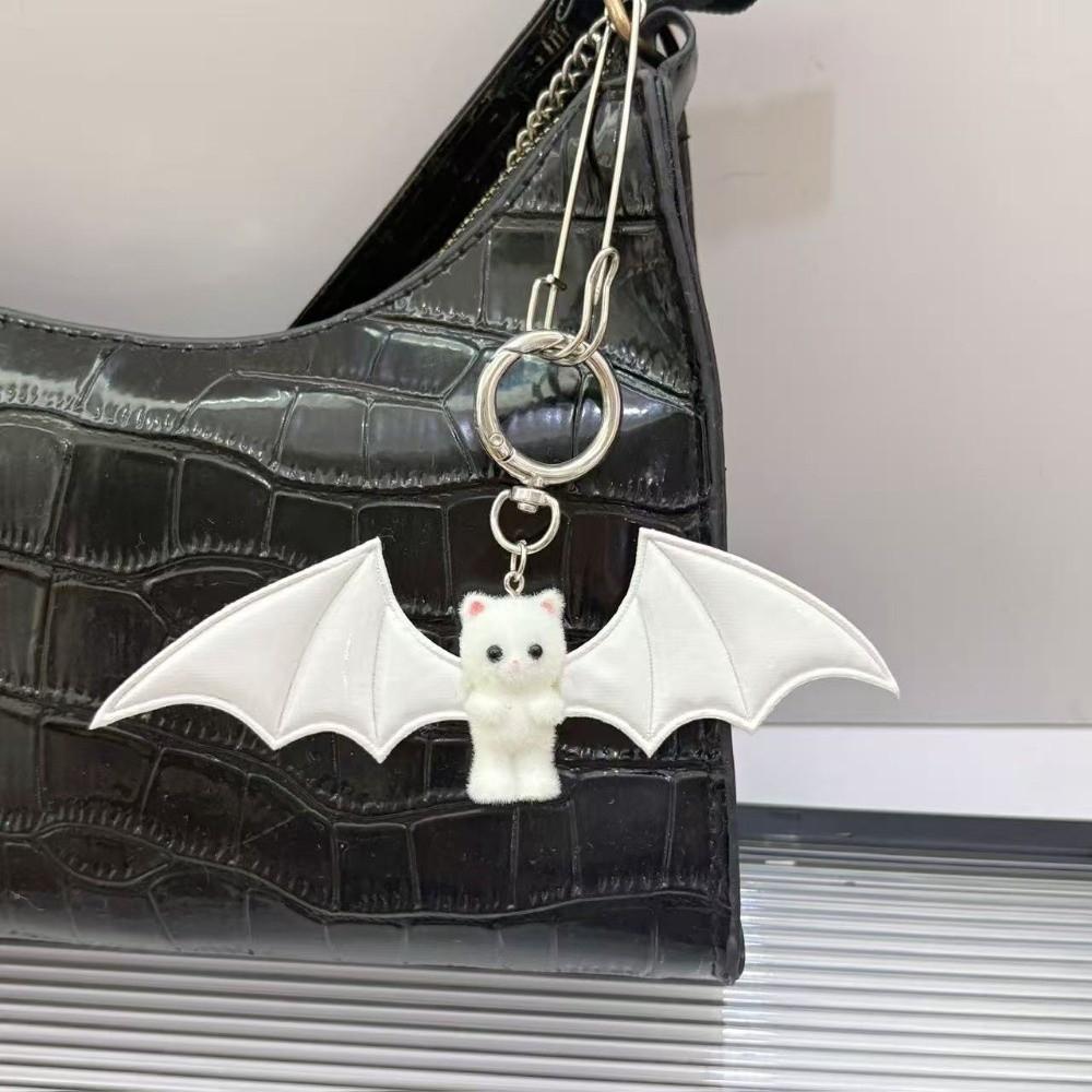 Cute Bat Bear Keyring Y2K Bag Pendant Creative Flocking Bear Doll Keychain Backpack Decor