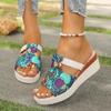 Women's Skull Printed Sandals, Colorful Woven Seaside Slide Platform Shoes, Halloween Comfort Wedge Beach Slide