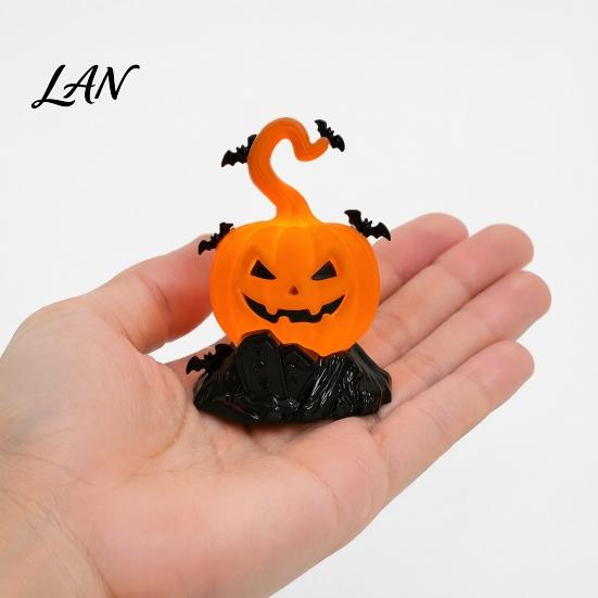 Halloween Bat Decoration LED Candle Light Figurine, Tombstone Glowing Tabletop Ornament, Warm Decorative Pumpkin Decor Prop for Escape Room