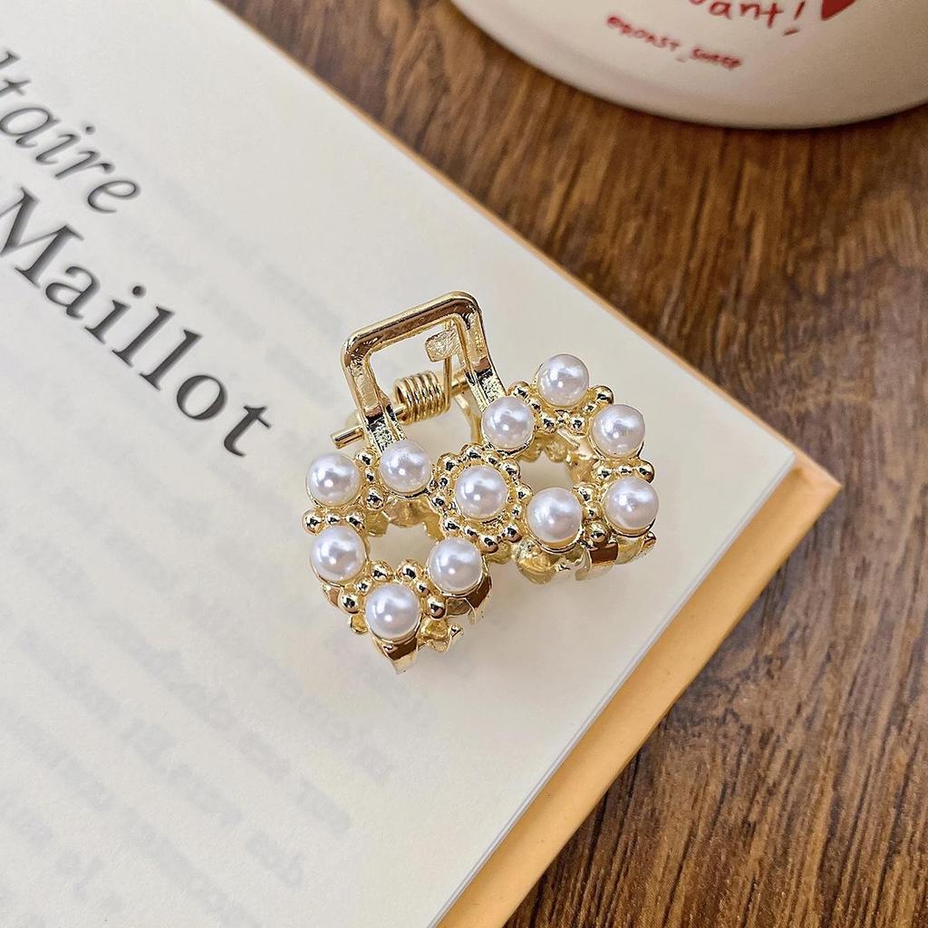 Маленькая заколка для волос Pearl Rhinaute, женская сетчатая заколка для знаменитостей, нежный высокий зажим для хвоста, корейская расширенная заколка для волос с боковым разрезом, головной убор
