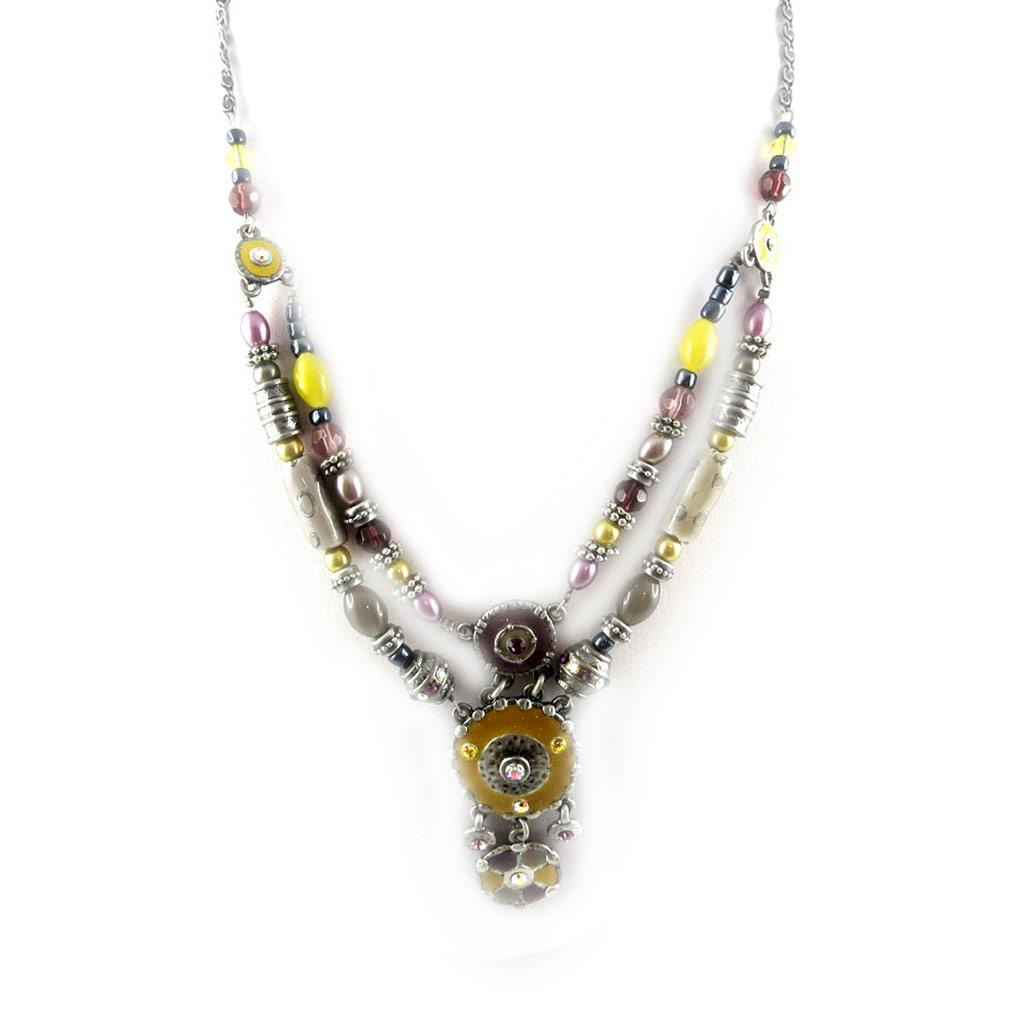 Les Trésors De Lily [E2530] — Дизайнерское колье «Мимозы», фиолетово-желтый