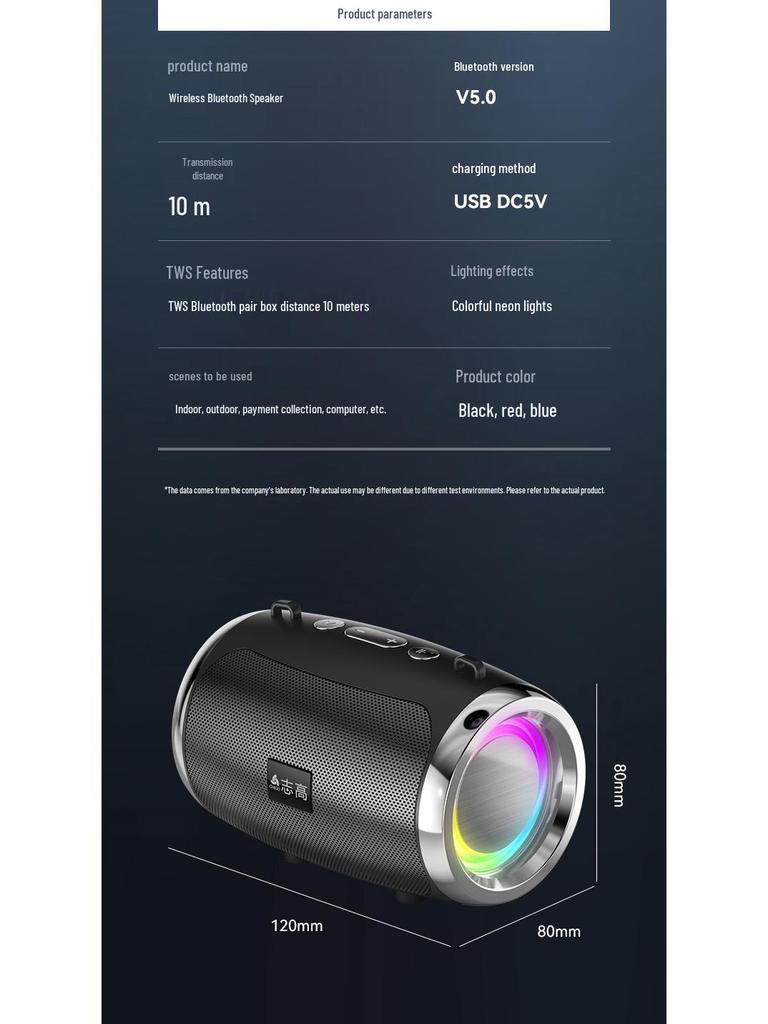 AI-Powered Portable Bluetooth Speaker with Color Light & Subwoofer for Indoor/Outdoor Use