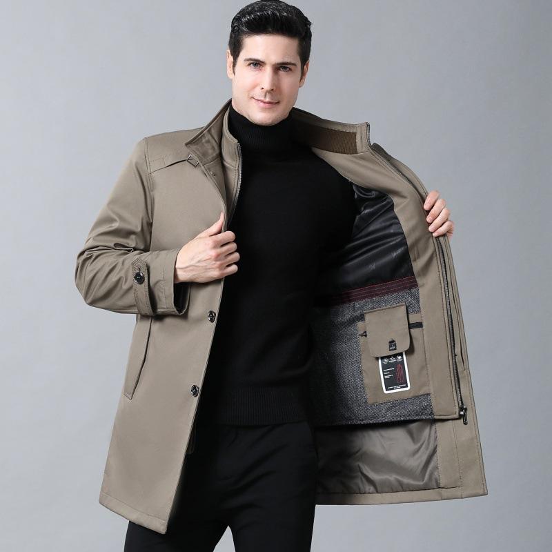 Мужская ветровка со съемной подкладкой средней длины, осенне-зимний костюм для папы, воротник, деловой, повседневный, для среднего и пожилого возраста, утолщенное пальто