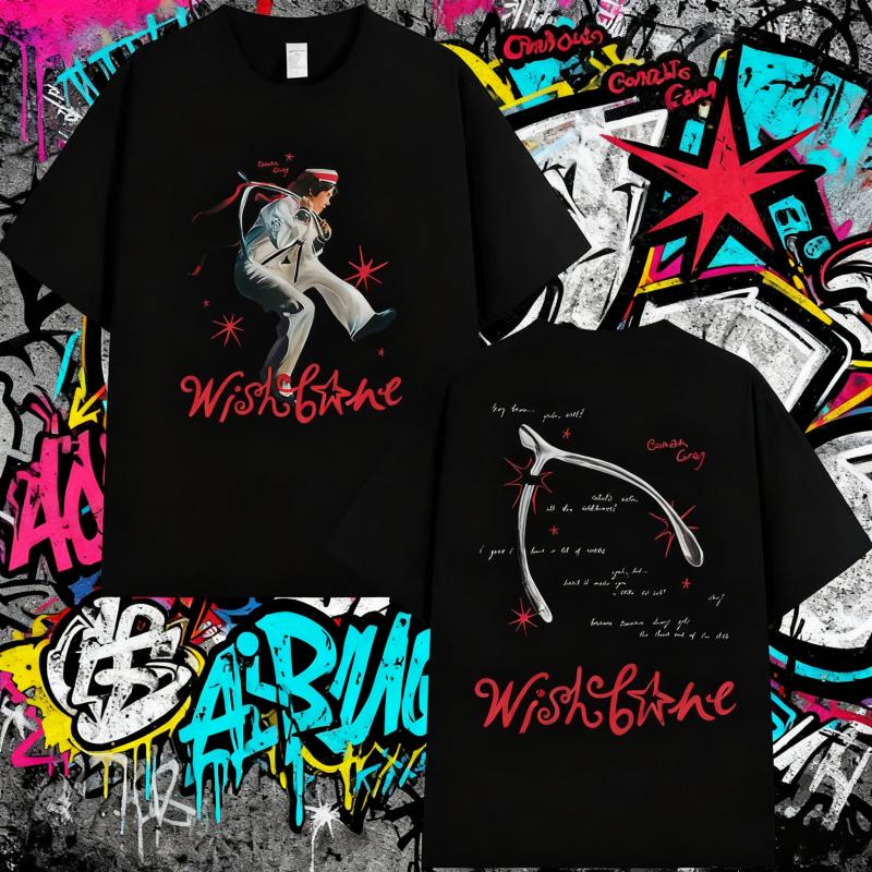 Double Sided Retro Singer Figure Graphic T Shirts Vintage Wishbone Sketch Print Tees Unisex Loose Hip Hop Short Sleeve Tops