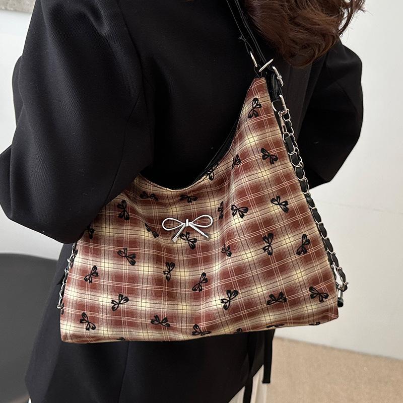 Популярная клетчатая сумка Осень и Зима Новая текстура Бабочка Кроссбоди Личность Многофункциональный Рюкзак через плечо