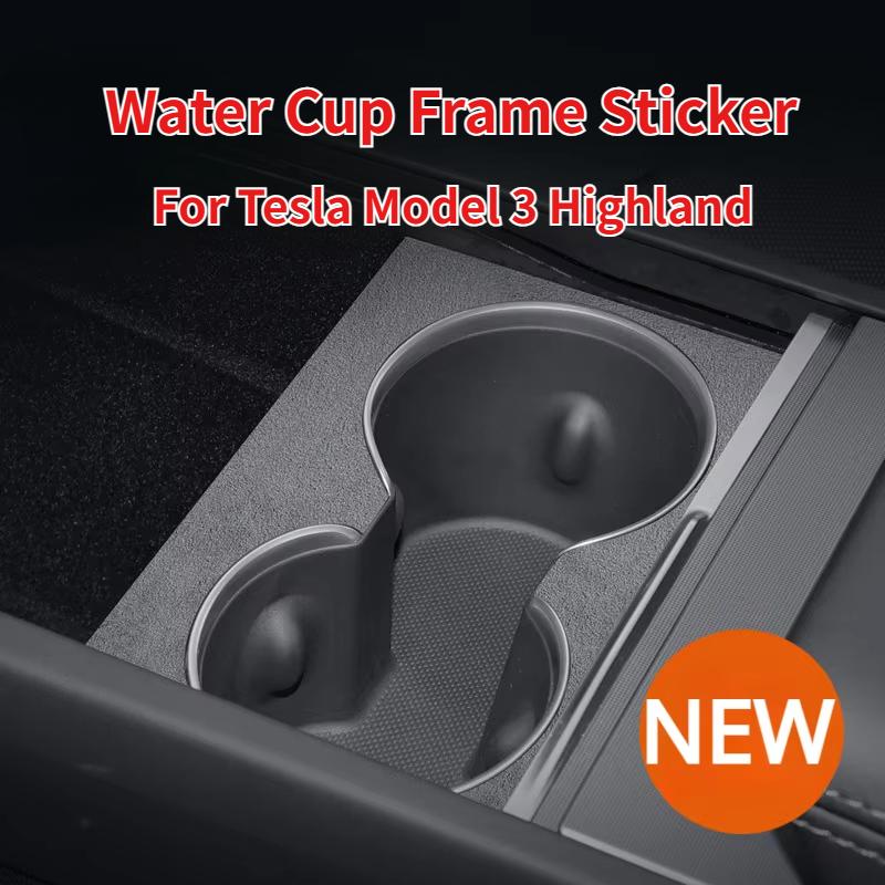 Water Cup Frame Cover for Tesla Model 3 Highland 2024 2025 Alcantara Suede Center Control Drinks Cup Patch Sticker Accessories