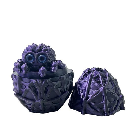 Halloween 3D Printed Spider Egg Figurine Movable Joints Spider Figure Fidget Toy Spider Egg with Articulated Spider Inside Decoration Ornament