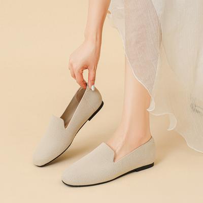 Однотонные туфли на плоской подошве из плетеного материала, женские туфли Doudou на мягкой подошве, сезонные, универсальные, дышащие, ленивые, на одну педаль, плетеные женские туфли