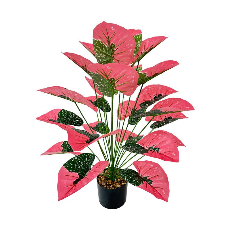 Artificial Caladium Bicolor Plant with Green Leaves for Indoor Decor and Landscaping