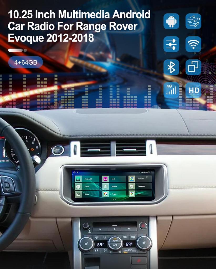 Интегрированная система навигации для Land Rover Range Rover Evoque 2012-2018, сохраняющая оригинальный стиль и функции.