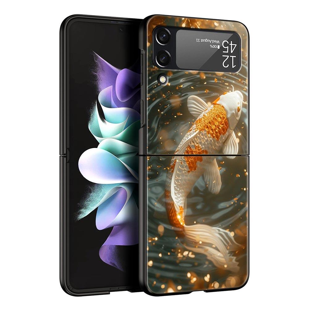 Жесткий чехол из поликарбоната с изображением золотой рыбки для Samsung Galaxy Z Flip 7 6 5 4 Черный чехол для Galaxy Z Flip 3 Складной корпус Fundas Сумка