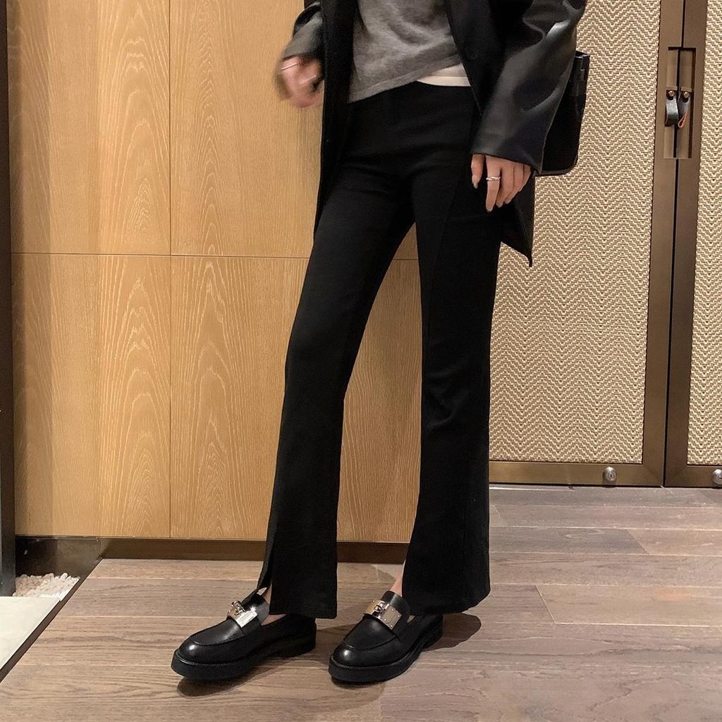 Найди второй волосок! Модная универсальная новая металлическая застежка кожаный толстый каблук лоферы женские маленькие кожаные туфли осень