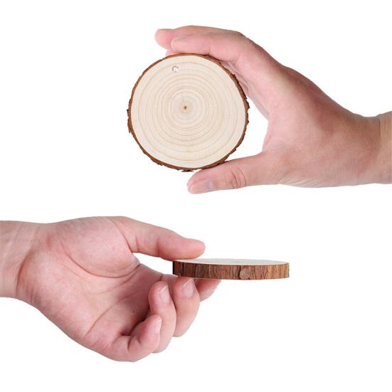 Natural Wood Tree Discs 9-10cm Pre-Drilled Wooden Discs 1cm Thick Smooth Wood Slices for DIY Crafts Wedding Wall Decorations