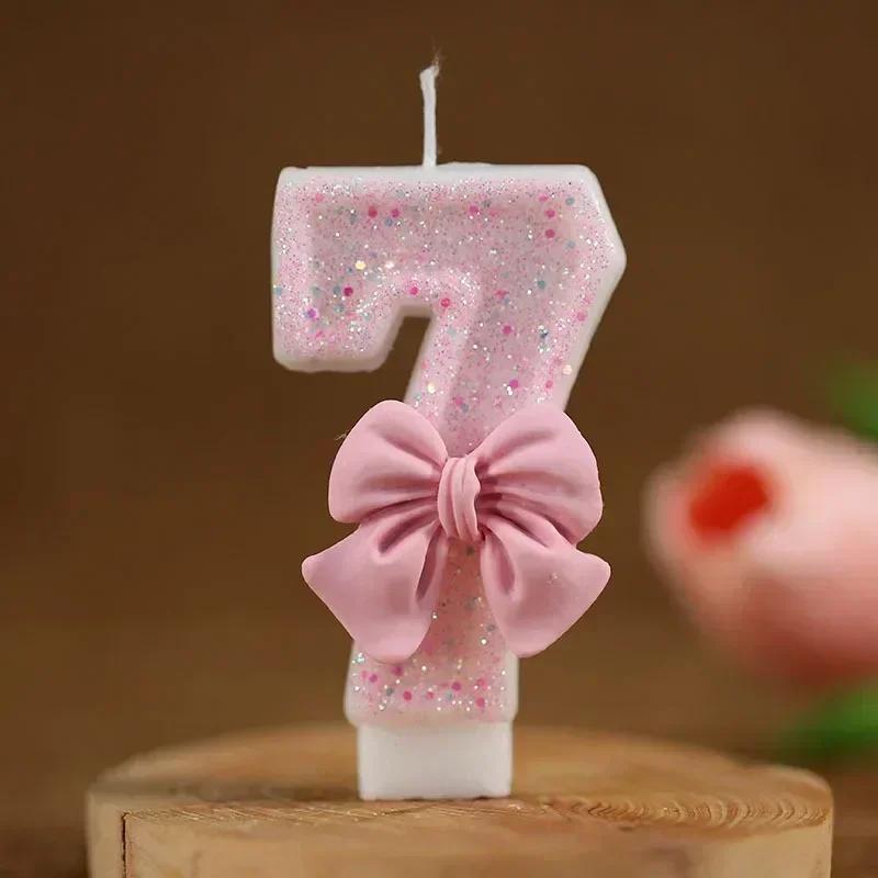Hot 1 2 3 4 5 6 7 8 9 3D Number Candle Cake Number Cake Candle Pink Glitter Birthday Candle Topper Birthday Party Cake Decor