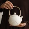 Modern Chinese Tea Set, 600ml Ceramic Beam Teapot with Stainless Steel Infuser and 6 Cups, Bamboo Handle Matte Teapots Hot Tea for Home Party