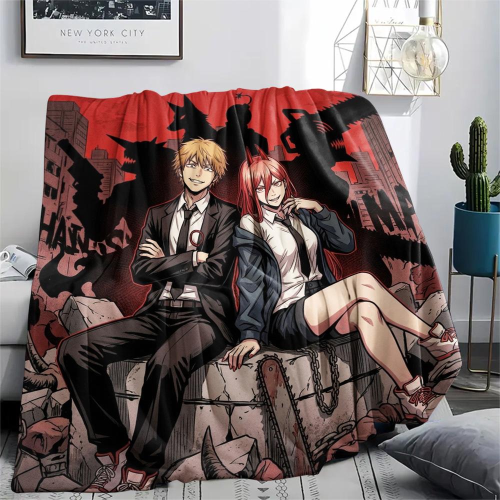 1PC Chainsaw Man Patterned Flannel Blanket Suitable For All Seasons For Home Decor Warmth And Comfort Gifts Holiday Present