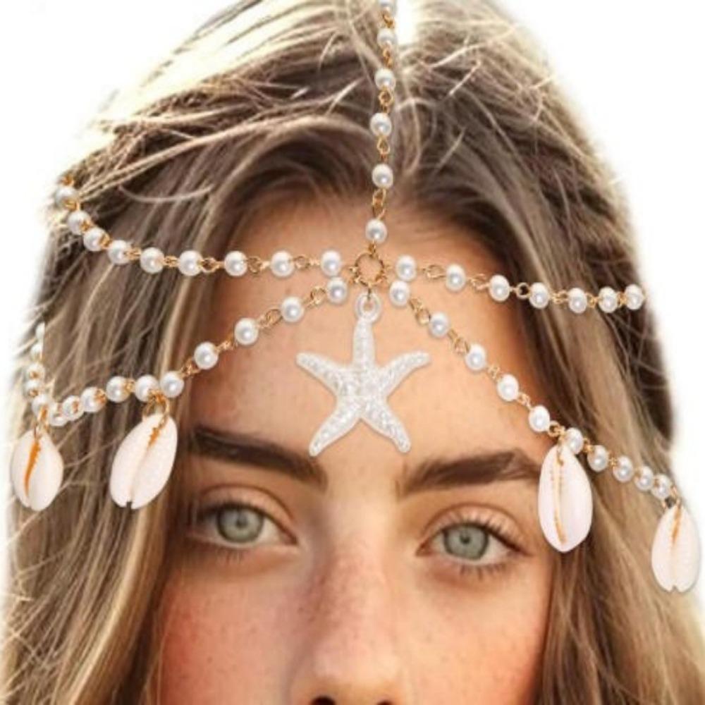 Ocean Style Bohemian Hair Chain Starfish Beaded Head Piece Boho Head Chain Summer Vacation