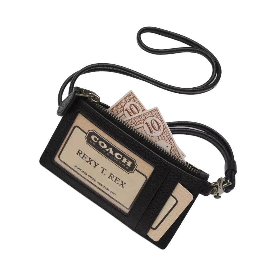 Coach Zip 8 Логотип Бренда Печать Покрытие Холст И Телячья Кожа Держатель Для Карт Мужской Держатель Для Карт Угольно-Черный CAJ46-QBMI5
