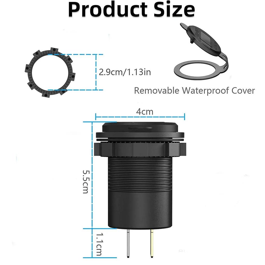 Автомобильное зарядное гнездо USB C 12 В/24 В, двойное USB-гнездо PD3.0 и QC3.0, автомобильный USB-порт со светодиодным вольтметром и выключателем вкл./выкл.