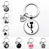 Love Cat Pet Footprints Car Key Chain Cartoon Key Holder Fashion Glass Cabochon Key Ring Men Women