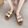 Fashion Flat Platform Slippers Sandals Summer New Round Toe Metal Buckle Outside Wear Heightened Casual Non-slip One-word Beach