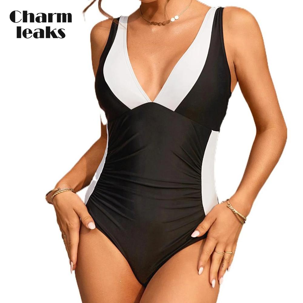 Charmleaks сексуальный цельный купальник с v-образным вырезом и солором для женщин, купальный костюм с двойными бретелями Monkini