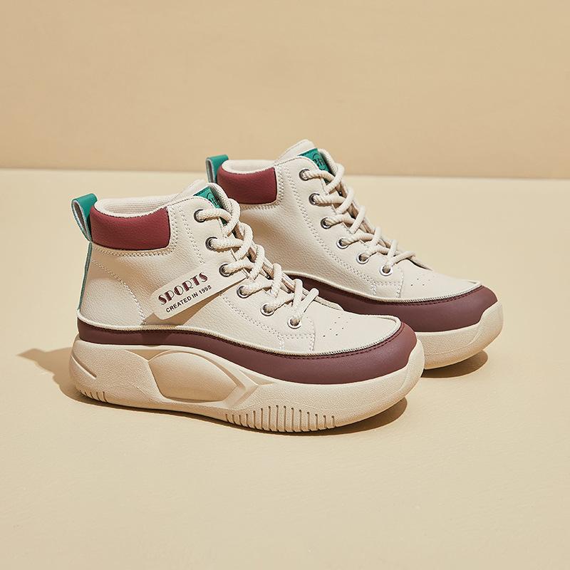 Женские повседневные ботинки на толстой платформе, нескользящие, со шнуровкой, короткие спортивные ботинки, прогулочная обувь из искусственной кожи, удобные высокие кроссовки для женщин