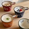 Керамическая миска с ручкой Многофункциональная форма для выпечки Духовка Микроволновка Ручная работа Французская посуда Кофейная чашка Миска для завтрака с хлопьями