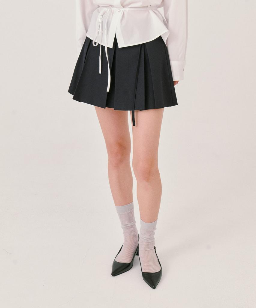 Grass Plan Mini Pleats Skirt_Navy