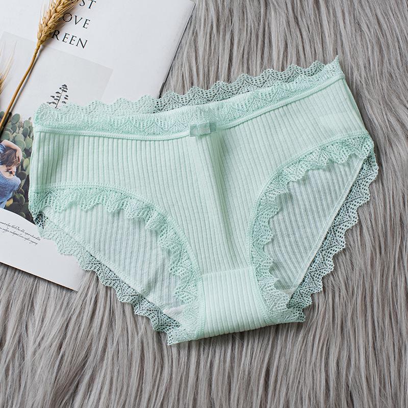 Women's Mid-Waist Lace Trim Breathable Cotton Briefs