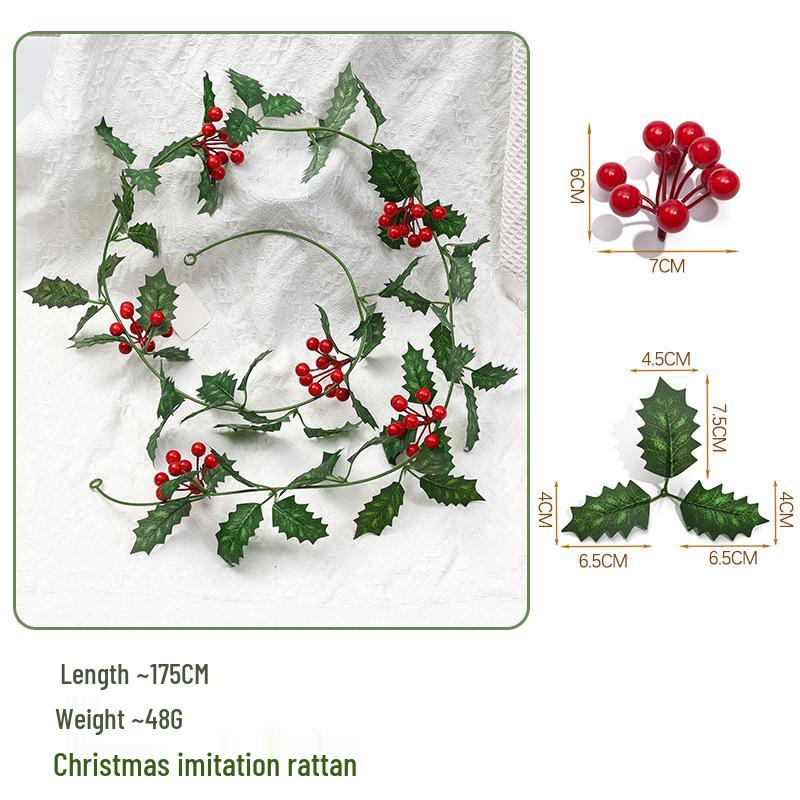 European Festival Holly Berry Vine Décor for Entrance, Window, Fireplace or Christmas Scene
