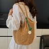 Повседневная большая плетеная сумка из хлопковой нити Новая ажурная соломенная сумка Сумка на плечо в стиле кэжуал Пляжная сумка Женская сумка