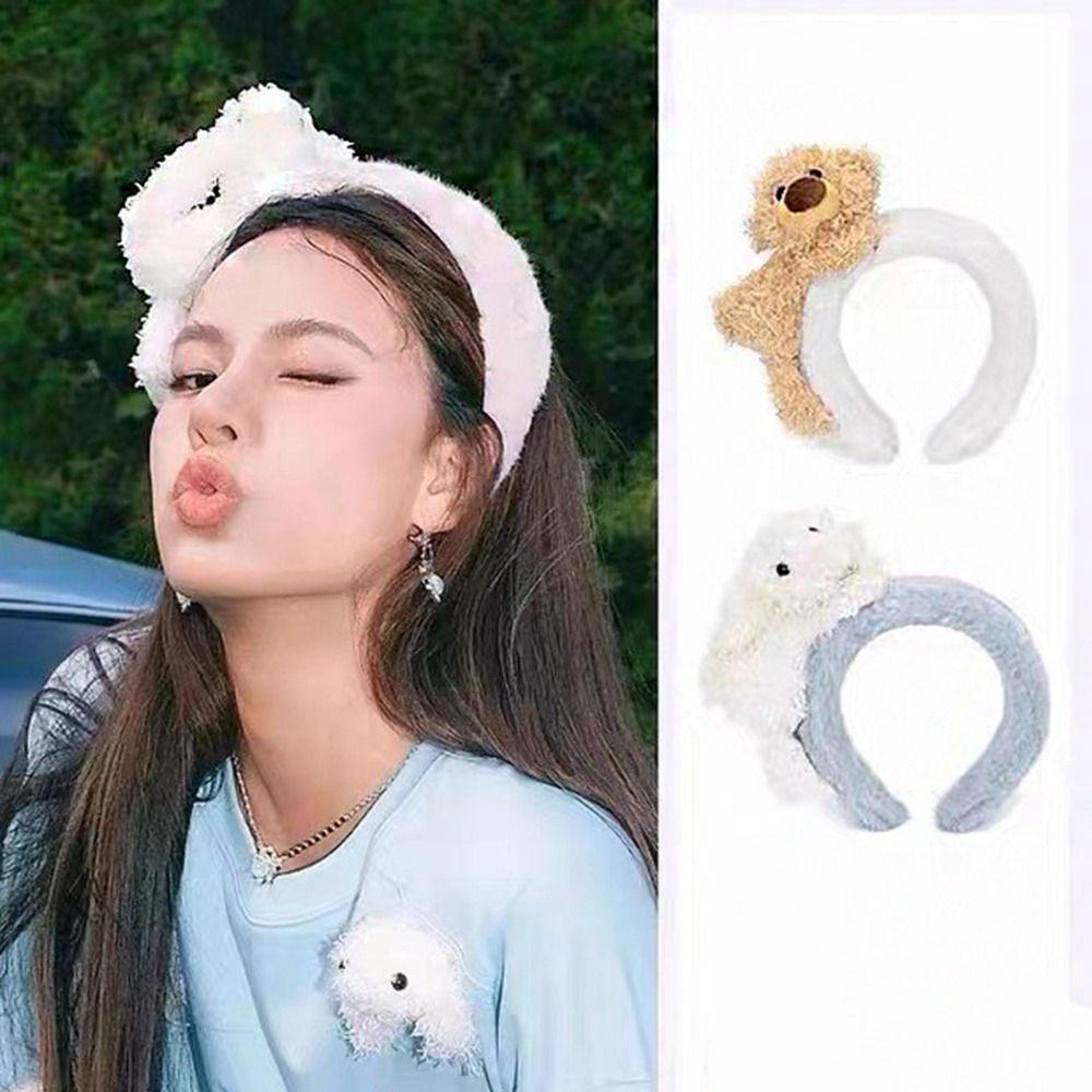 Makeup Headband Width Hair Hoop Wash Face Hair Band Cartoon Plush Headband Women Hair Accessories