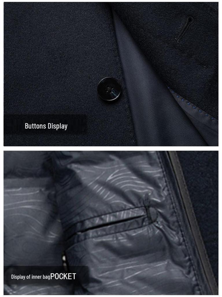 Мужское шерстяное пальто средней длины с гусиным пухом для осени и зимы - Кашемировое пальто для мужчин среднего и пожилого возраста