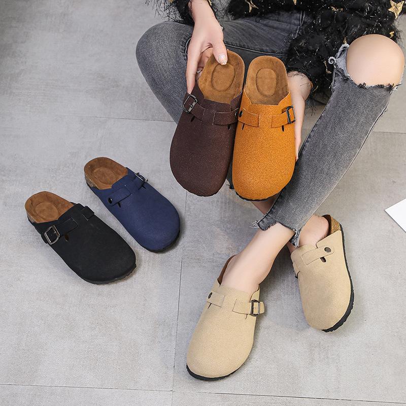 Fashion Women's Suede Mules Slippers Men Clogs Cork Insole Sandals with Arch Support Outdoor Beach Slides Home Shoes