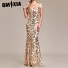 Women's Sweet Collar Formal Mermaid Rose Gold Sequin Sleeveless Party Dress
