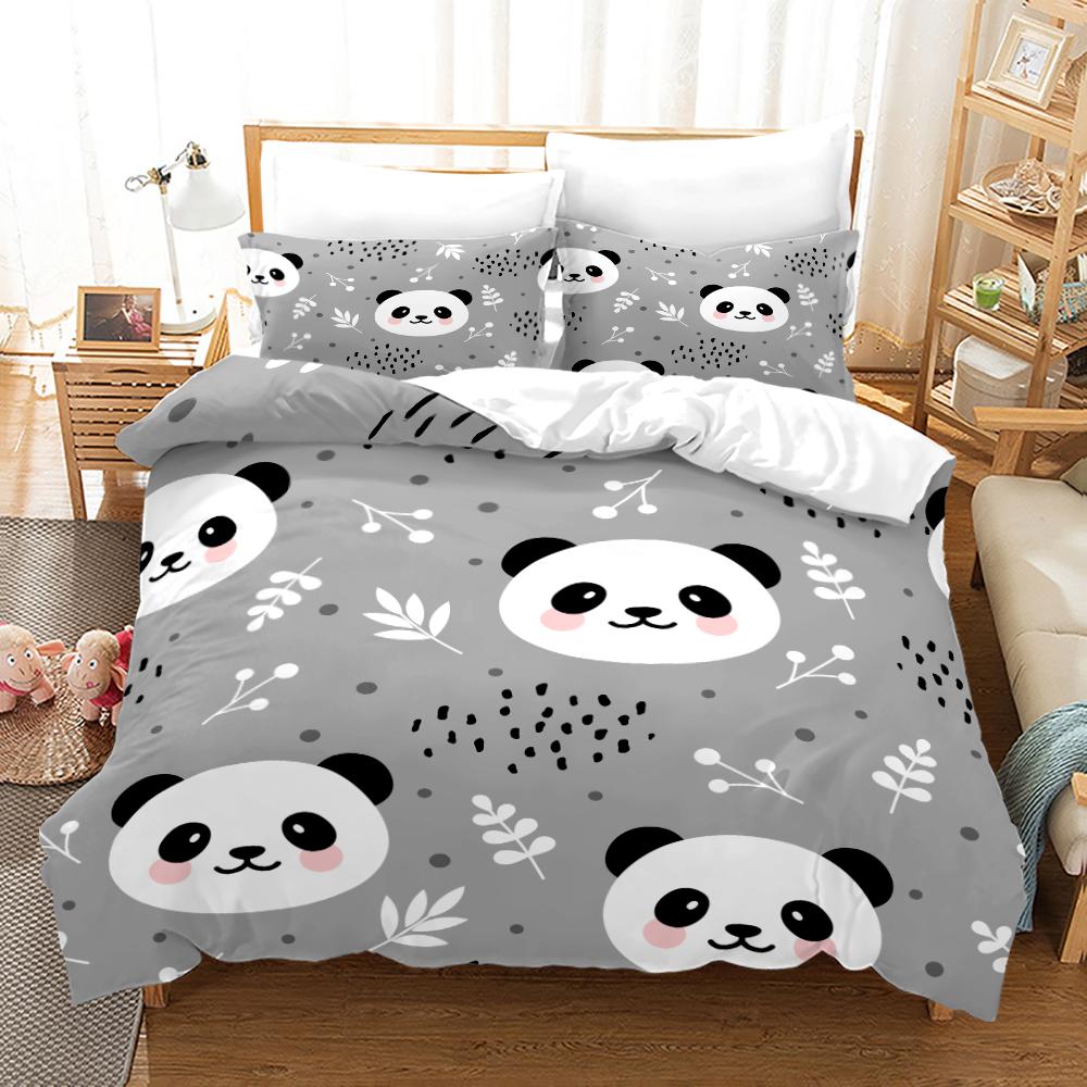 3D Panda Duvet Cover Set King Size Cute Panda Bamboo Bedwear Set Black White Bear Polyester Quilt Cover для мальчика, ребенка, для спальни